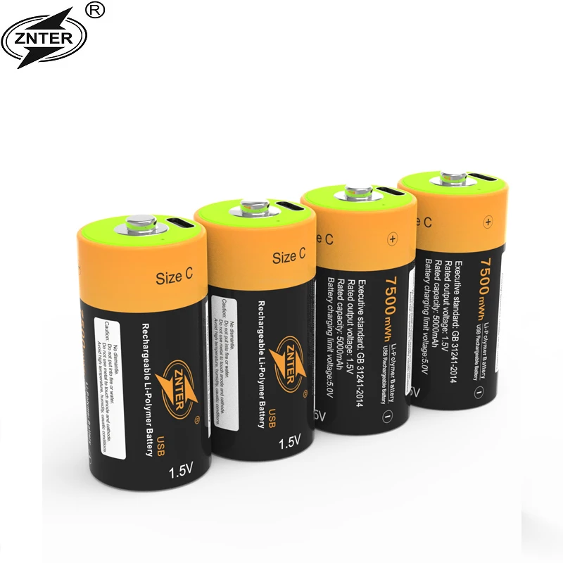 ZNTER 1.5V 7500mWh batteria tipo C batterie ricaricabili C batteria Lipo LR14 per fotocamera RC accessori per droni cavo di ricarica