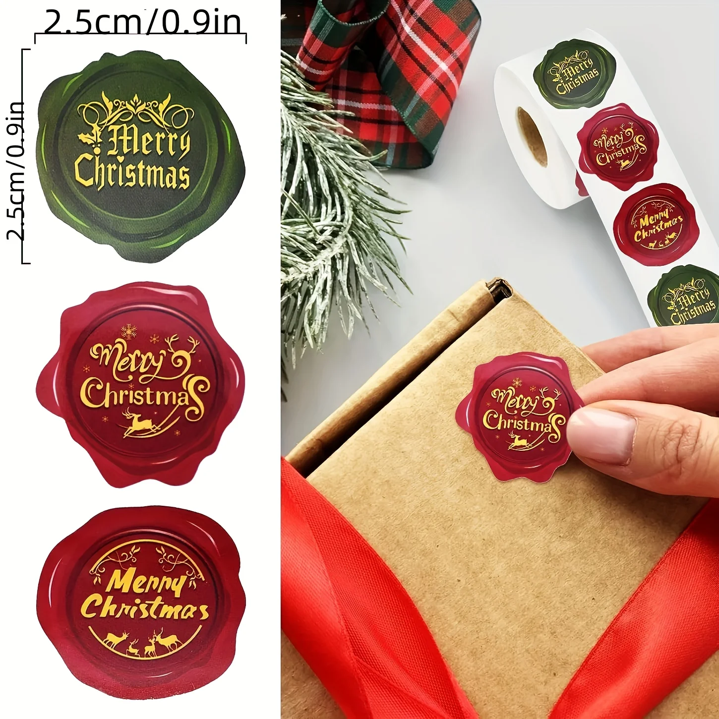 500 1.5-inch Christmas Sticker Rolls - Mixed Wax Seal Style 
