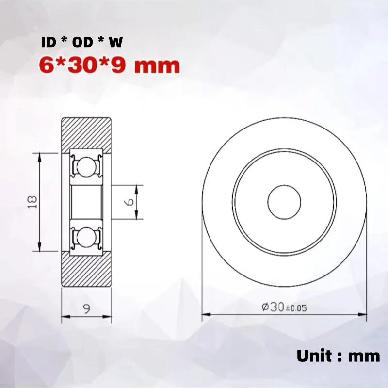 1Pc 6x30x9mm coated rubber wheel PU wear-resistant silent drawer precision instrument medical equipment bearing pulley