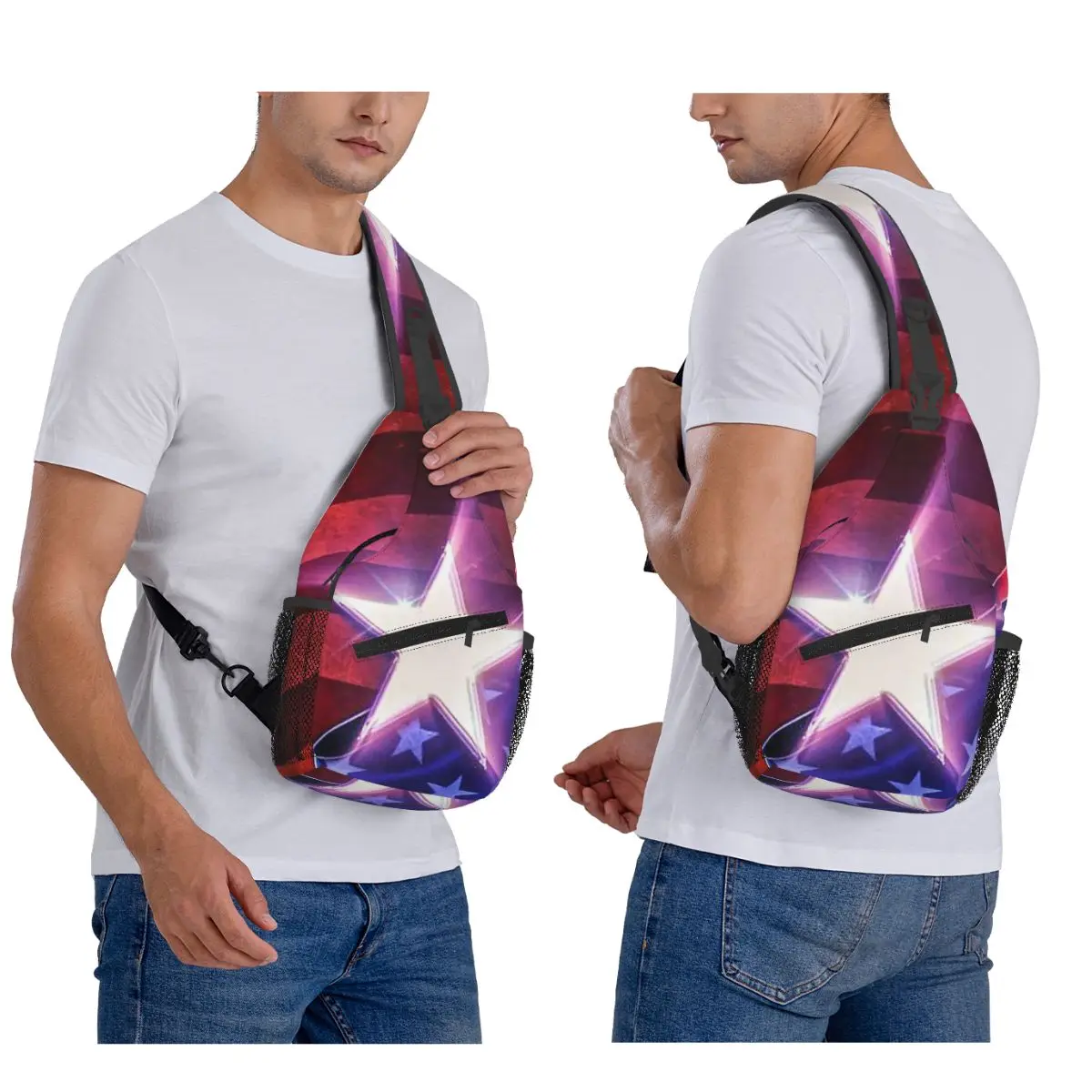 USA American Flag United States US Stars Chest Bag Men Sling Crossbody Backpack Chest Bag Traveling Hiking Daypack Shoulder Bag