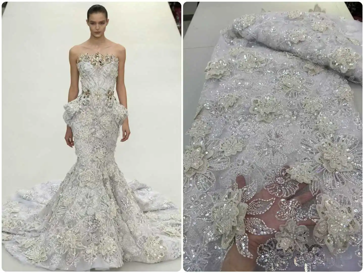 African Lace Fabric 2026 Handmade Beaded Lace Fabric France Sequins Nigerian 3D Embroidery Bridal Mesh Lace Fabric for Sewing