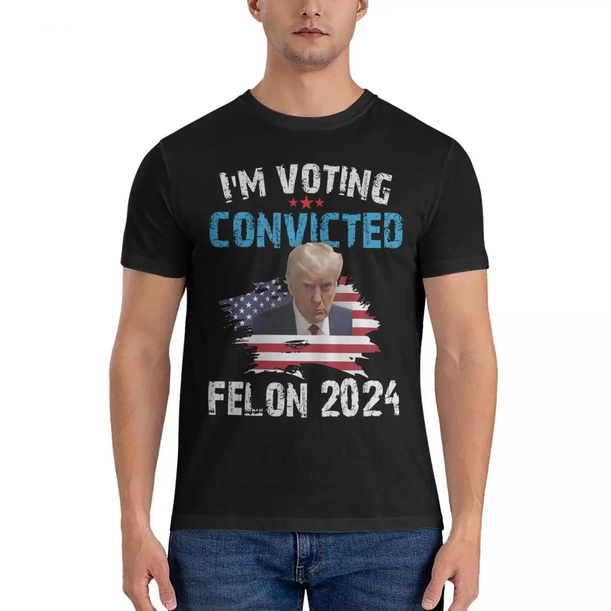 I'm Voting For The Convicted Felon 2024 T Shirts for Men 100% Cotton Fashion for Male T-Shirts Crewneck Donald Trump Tee Shirt