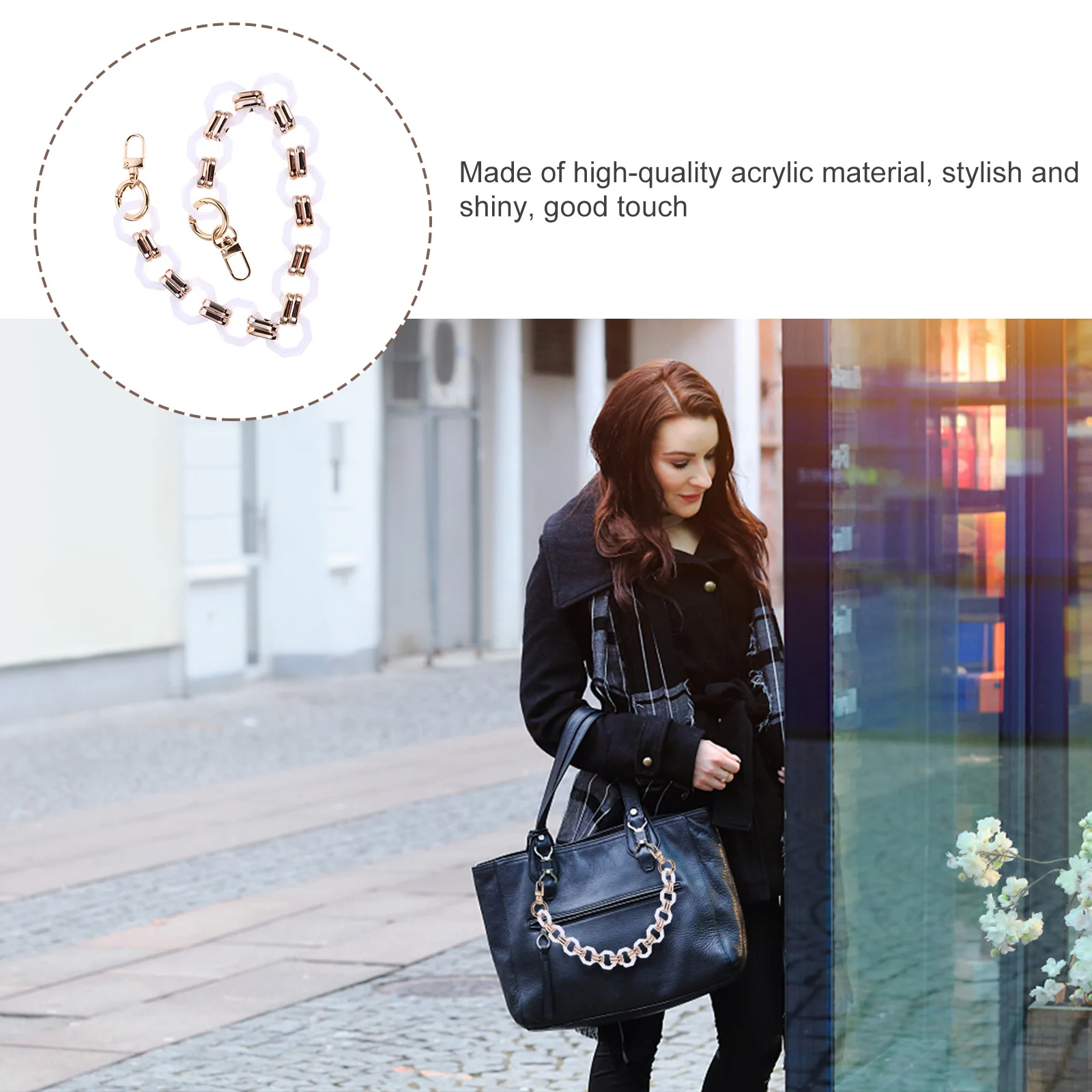 

Octagonal Buckle Acrylic Bag Chain Strap Durable Lightweight Handbag Replacement DIY Bag Handle Purse Shoulder Strap Accessory