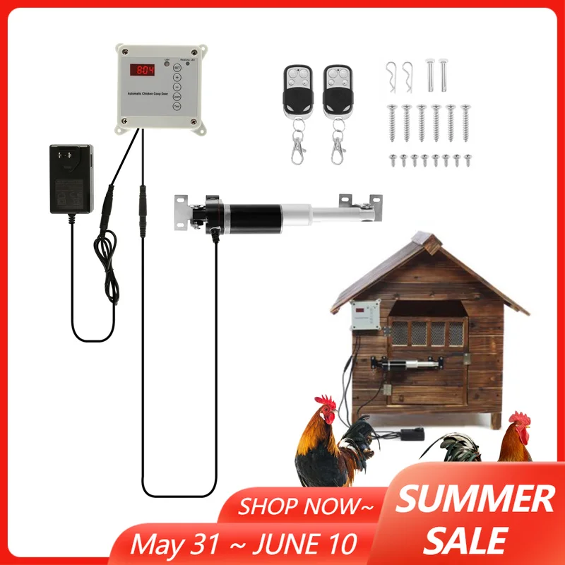 

Automatic Chicken Coop Door Opener with Light Sensor + Timing Switch + 2 Remote Controls Farm Pet Dogs Door Opener Controller