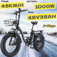 KETELES KF9 Electric Bike 1000W Motor 48 V35AH Removable Lithium Battery Folding E-bike 20*4.0 Inch Fat Tire Electric Bicycle