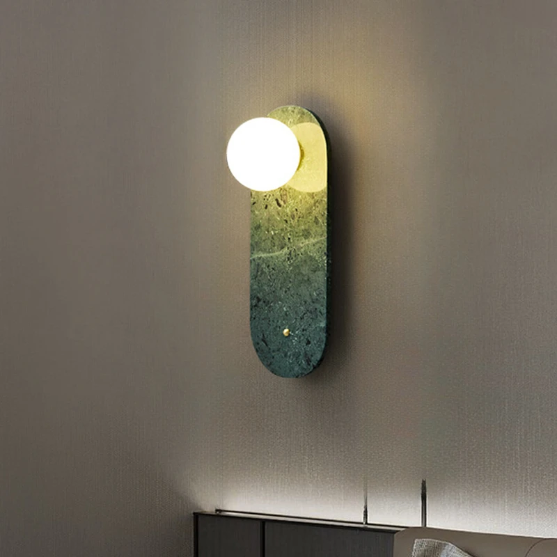 

Marble Wall Light Interior Home Decor Bathroom Bedside Lamp Luxury Foyer Green White Stone Hotel Corridor Sconce Illumination