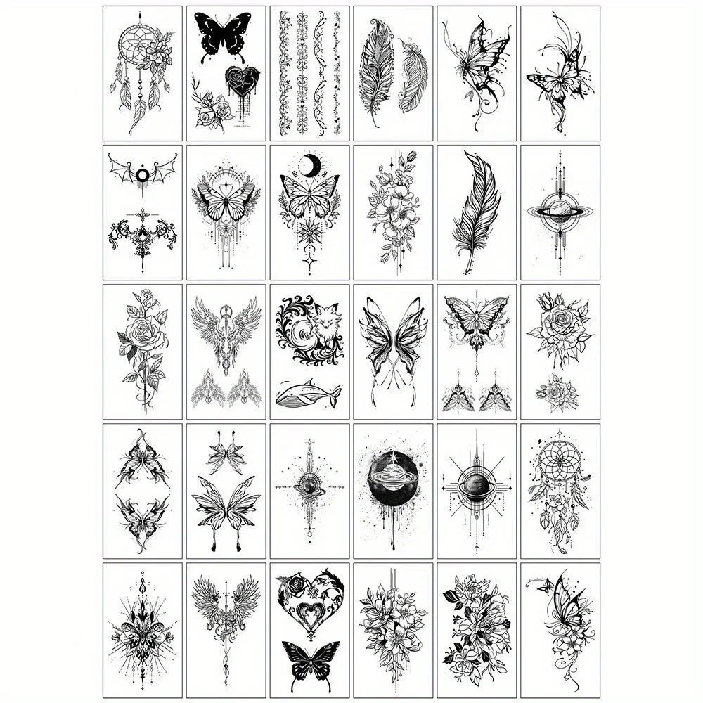 30pcs/set Fake Tattoos Stickers Viking Totem Tribal Dragon Small Temporary Tattoo Adhesive for Women Men Hand Arm Leg Wrist Neck