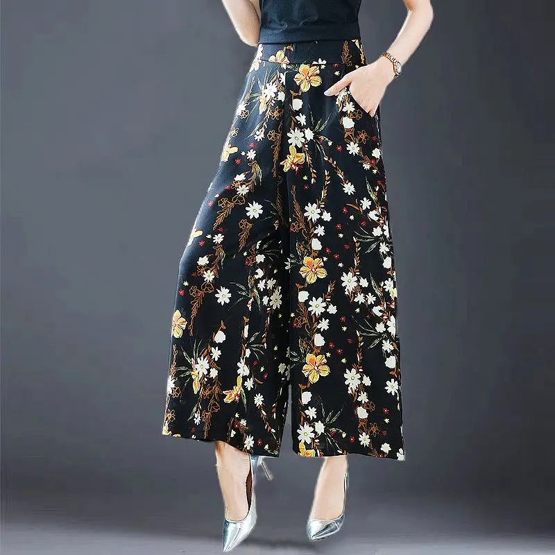 

2024 New Printing Straight Pocket Ladies Fashion High Waist Patchwork Women's Clothing Summer Vintage Loose Wide Leg Pants