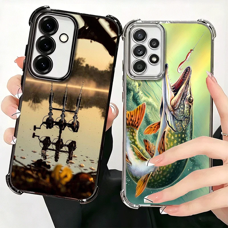 Carp Fish Fishing Rod Plating Phone Case For Samsung A17 A57 A27 A37 A16 A56 A26 A36 A15 A55 A25 A35 A14 A54 A24 A34 A13 A53 A23