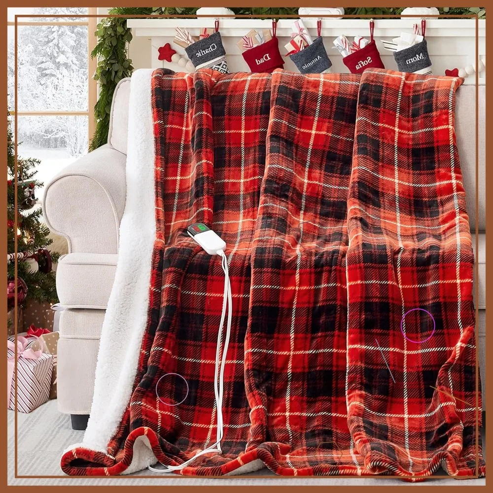 

Электрическое одеяло 50x60 см с 8 уровнями нагрева и автоматическим отключением, мягкое, в клетку, из шерпы, для дома и офиса