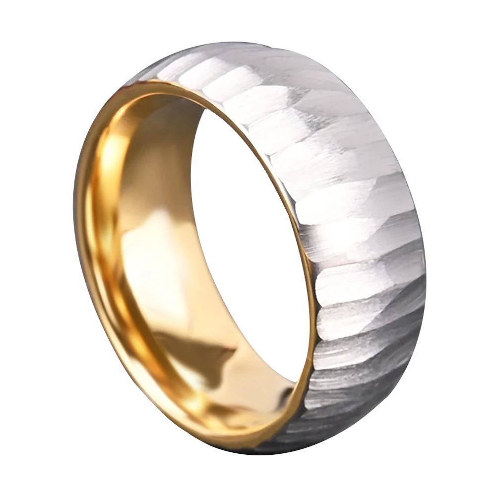 Somen 8mm Two Tone Hammered Tungsten Carbide Ring For Men Silver Brushed Faceted Wedding Band Engagement Promise Jewelry Comfort view 5
