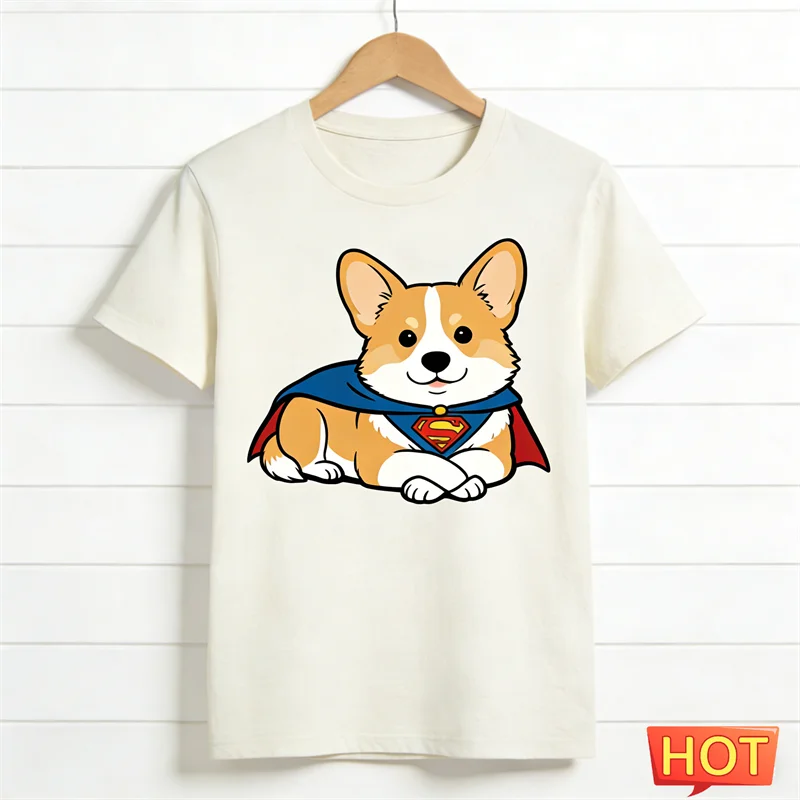 Cute Corgi Graphic T Shirts Summer Fashion Short Sleeve Funny Dog 3D Printed Crew Neck T-shirts Casual Oversized Unisex Tees
