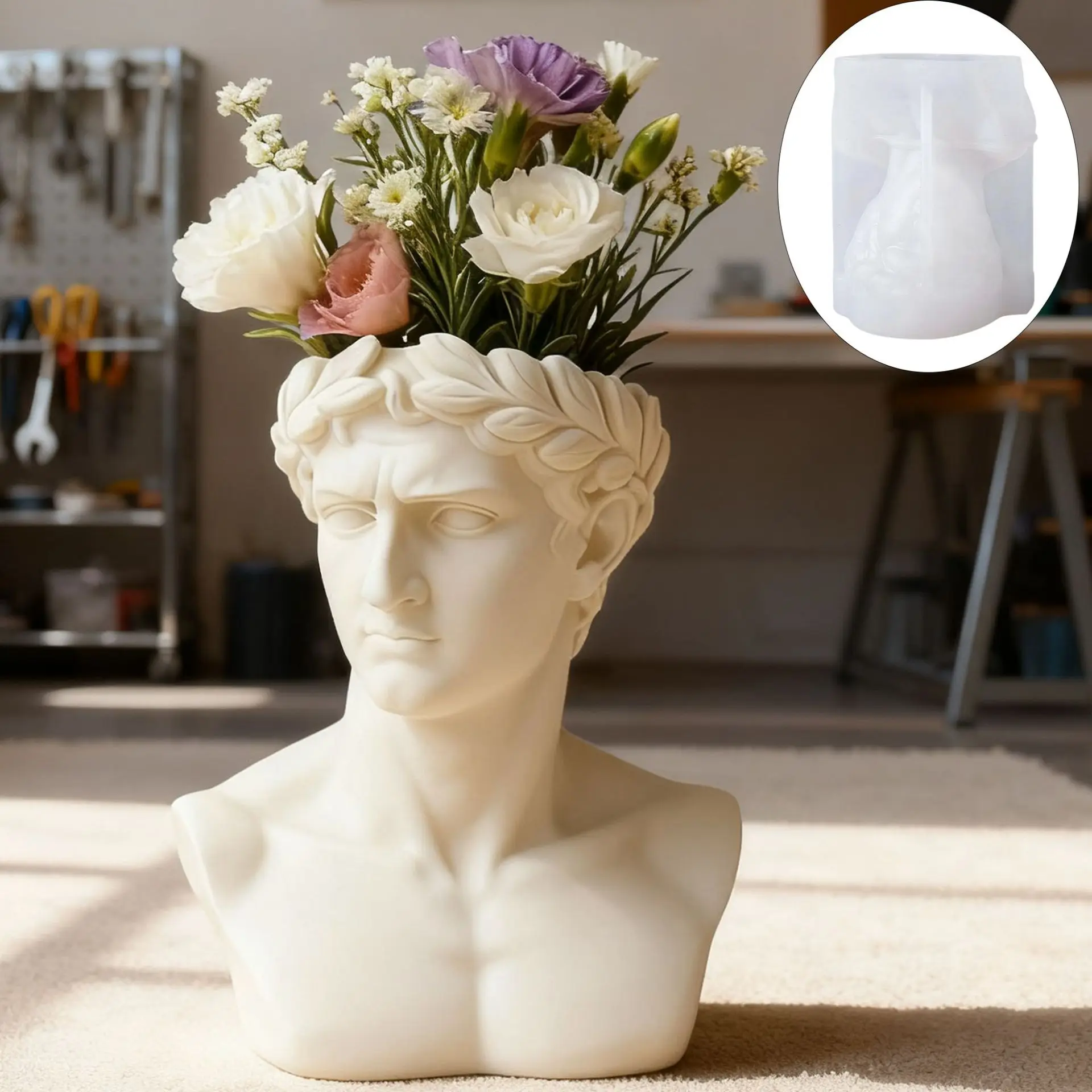 

New Mould Ancient Greek Bust Cement and Plaster Cup Decorative Mold DIY Resin Storage Cup Plant Pot and Ornament Silicone Molds