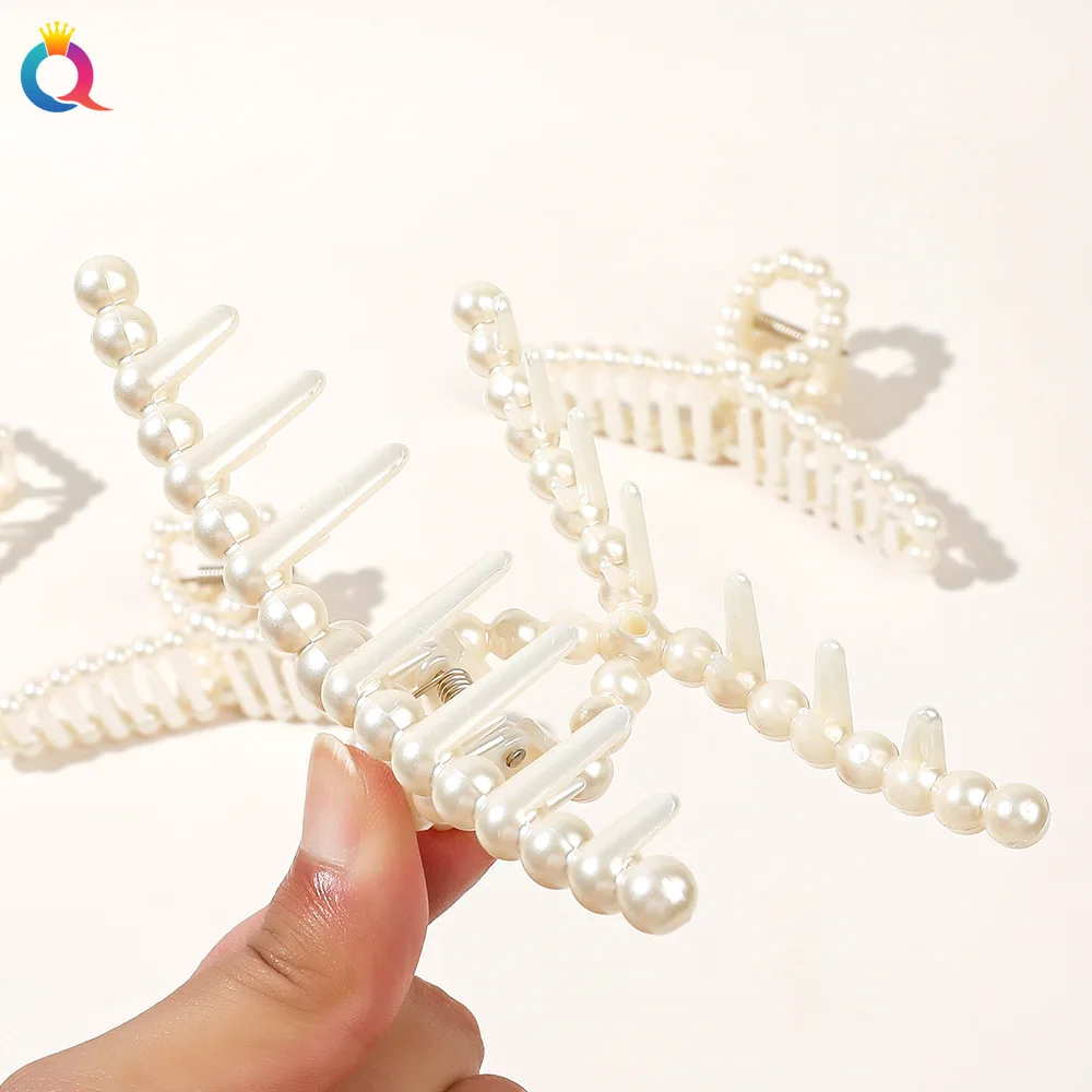 

1pc Qiyue Pearl Hair Clip Large Volumizing Back of Head Shark Claw for Women Half Up Ponytail Bun Maker Wholesale