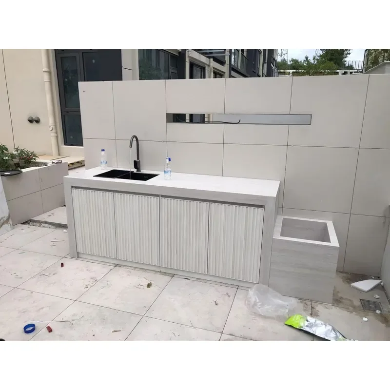 Outdoor Aluminum Alloy Console Cabinet with Grille Door for Courtyard Patio Garden Storage Weatherproof Slate Finish