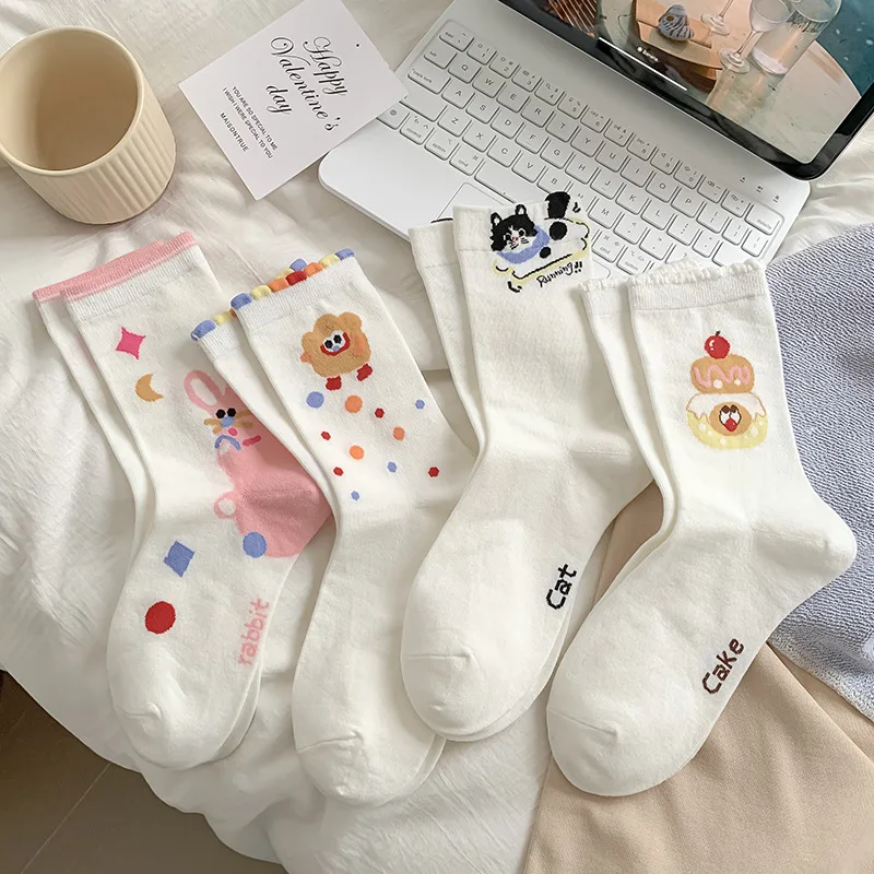 

Забавные носки, женские милые японские носки с мультяшным принтом Kawaii, повседневные носки в корейском стиле в стиле Харадзюку, уличная одежда в стиле ретро, средние носки-трубы