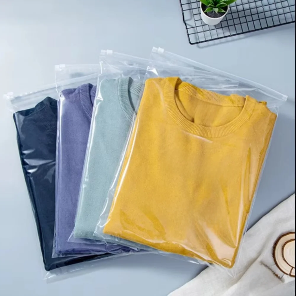 50pcs/set Portable Plastic Ziplock Bag Reusable Transparent Storage Bag Multi-Purpose Packaging Bag Clothing Storage