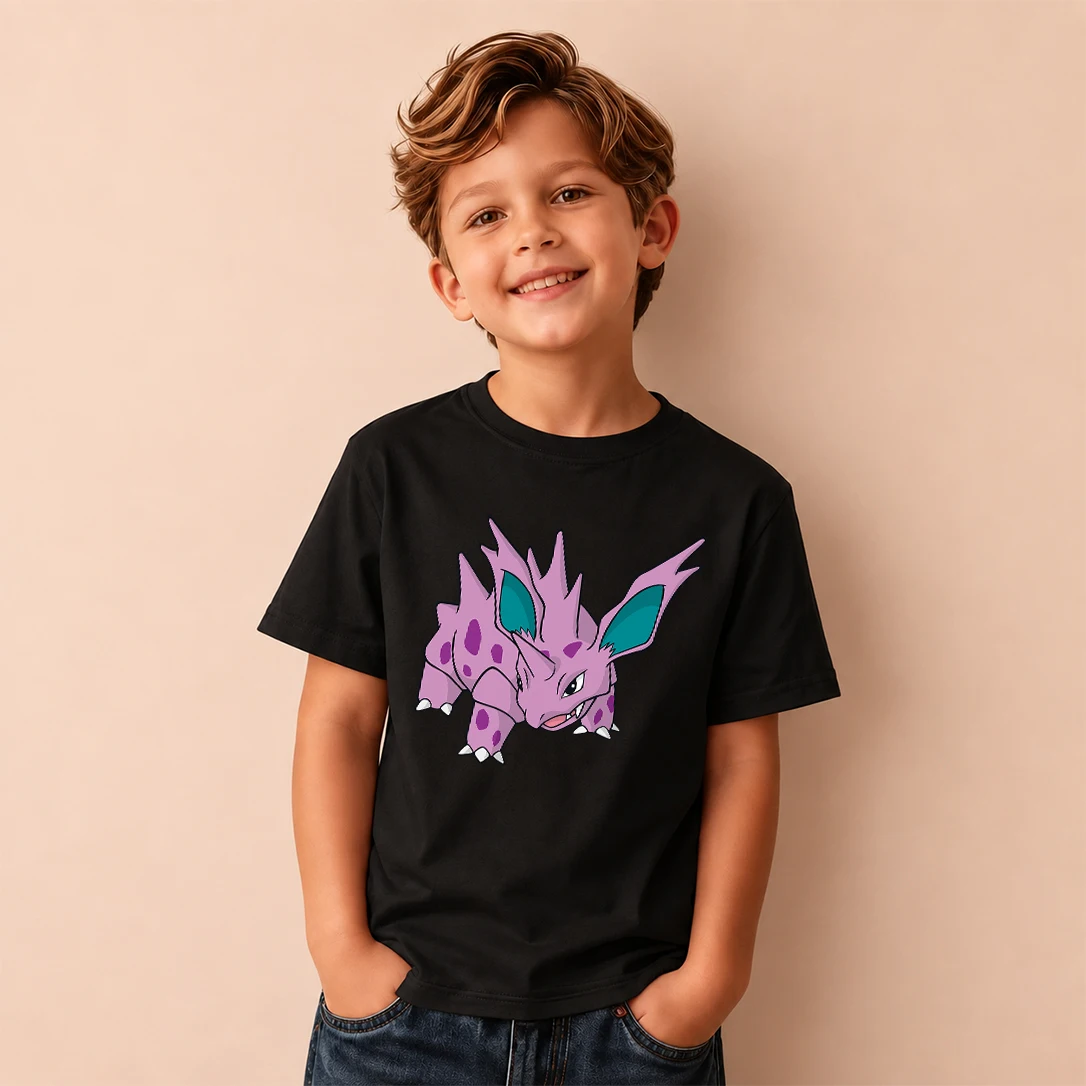 Kids T-shirt Pokemon Nidorino Print Short Sleeve Tee Boys Girls Casual Tops Birthday Gift