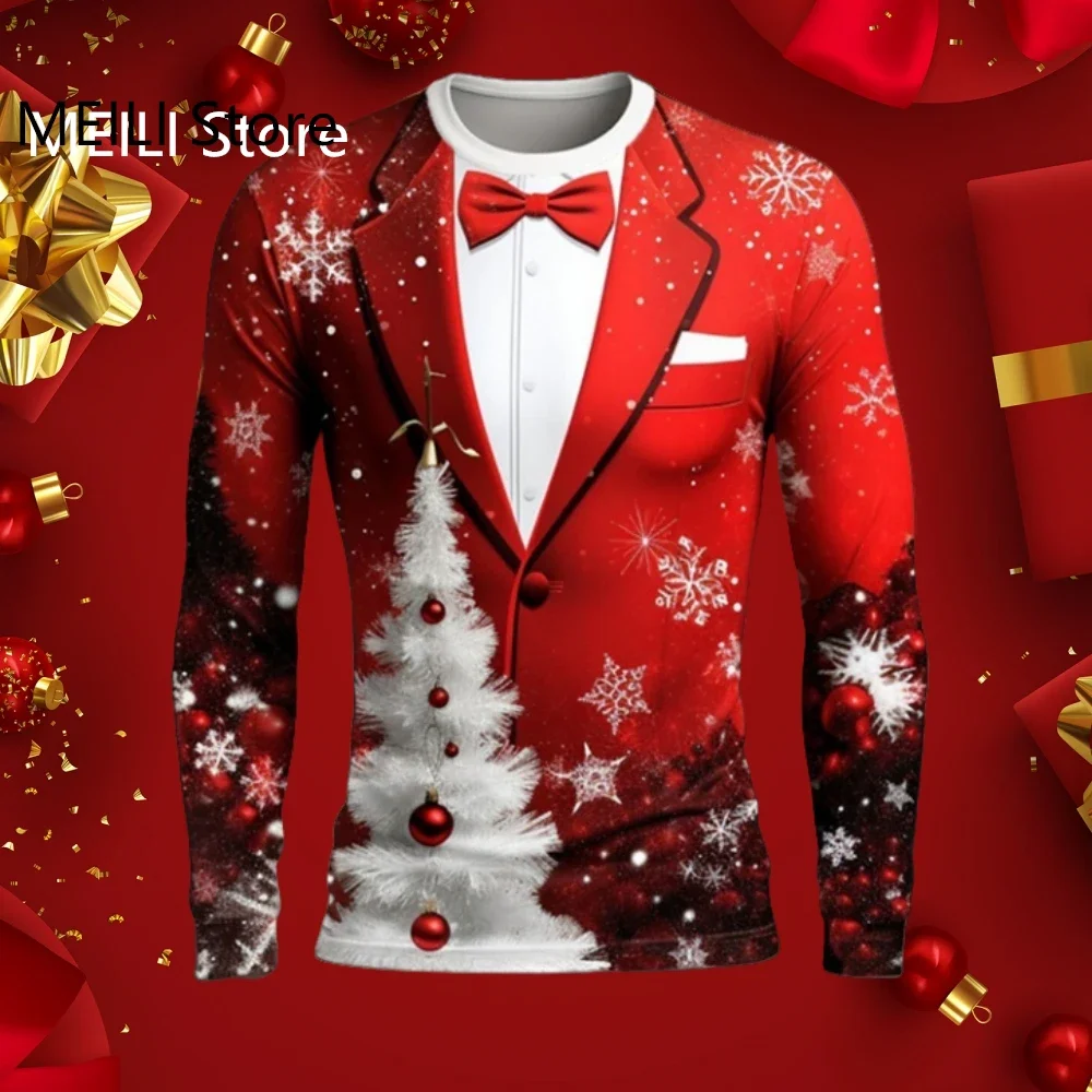 Men's T Shirts Christma Pattern Suit 3D Print T-Shirt Long Sleeve Men Women Tops Casual O-Neck Tee Shirts Male Christmas Clothes