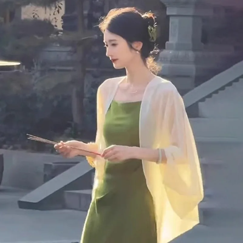 

2026 Summer New Korean Style Sheer Chiffon Shrug Elegant Thin Mesh Cardigan Sun Protection Outerwear Matching For Dresses