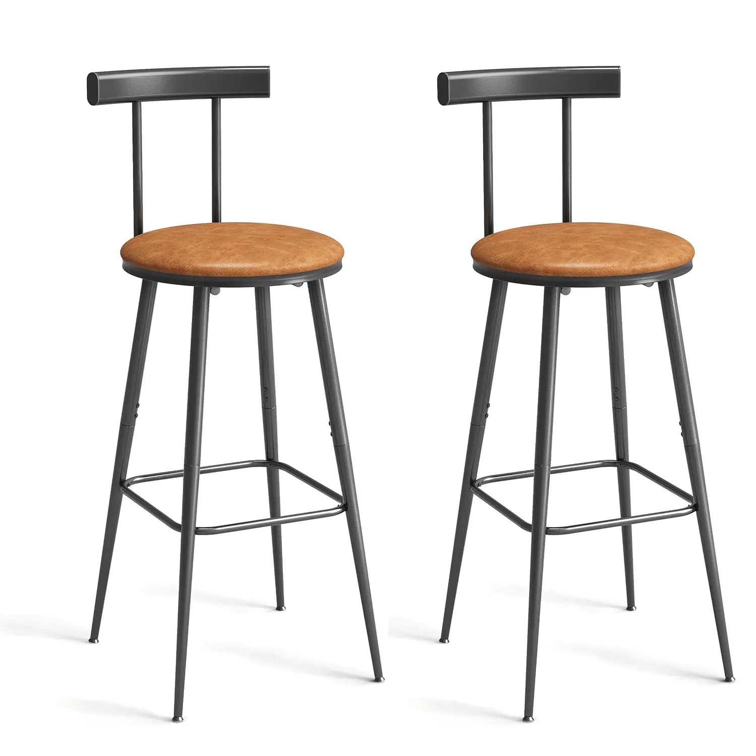 

Bar Stools, Set of 2 High Kitchen Barstools, Bar Chairs with Backrest and Footrest, Industrial Counter Stools, Customized
