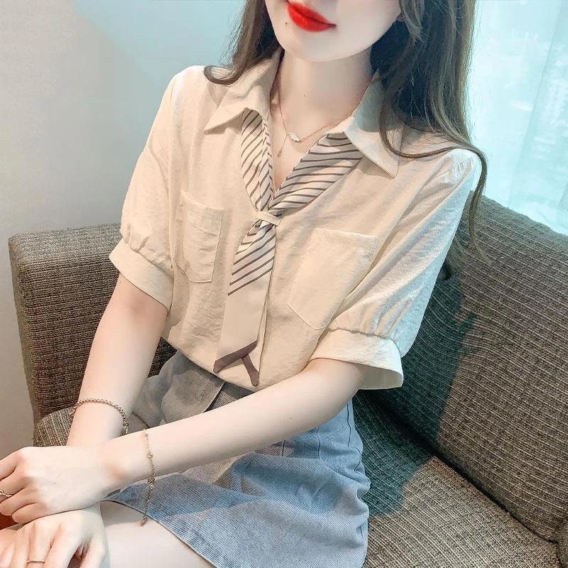 Polo Collar Age Reducing Short Sleeved Women's Shirt Summer New High-end Beautiful Unique Casual Sweet Shirt Top for Women