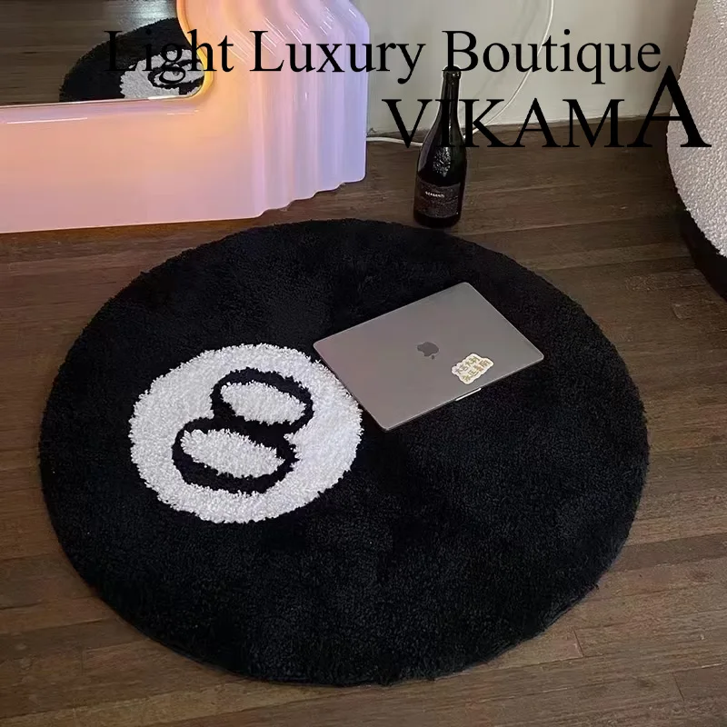 VIKAMA Cartoon Creative Black 8 Faux Sheep Velvet Home Decorative Carpet Living Room Bedroom Non-slip Dirty Resistant Round Rugs