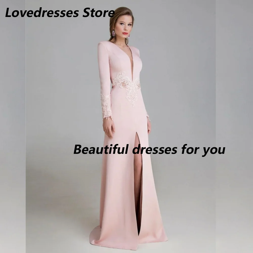 Customized Deep V Neck Evening Dresses Long Sleeves Mermaid Prom Dresses Applique Tassel Formal Party Dresses image 3
