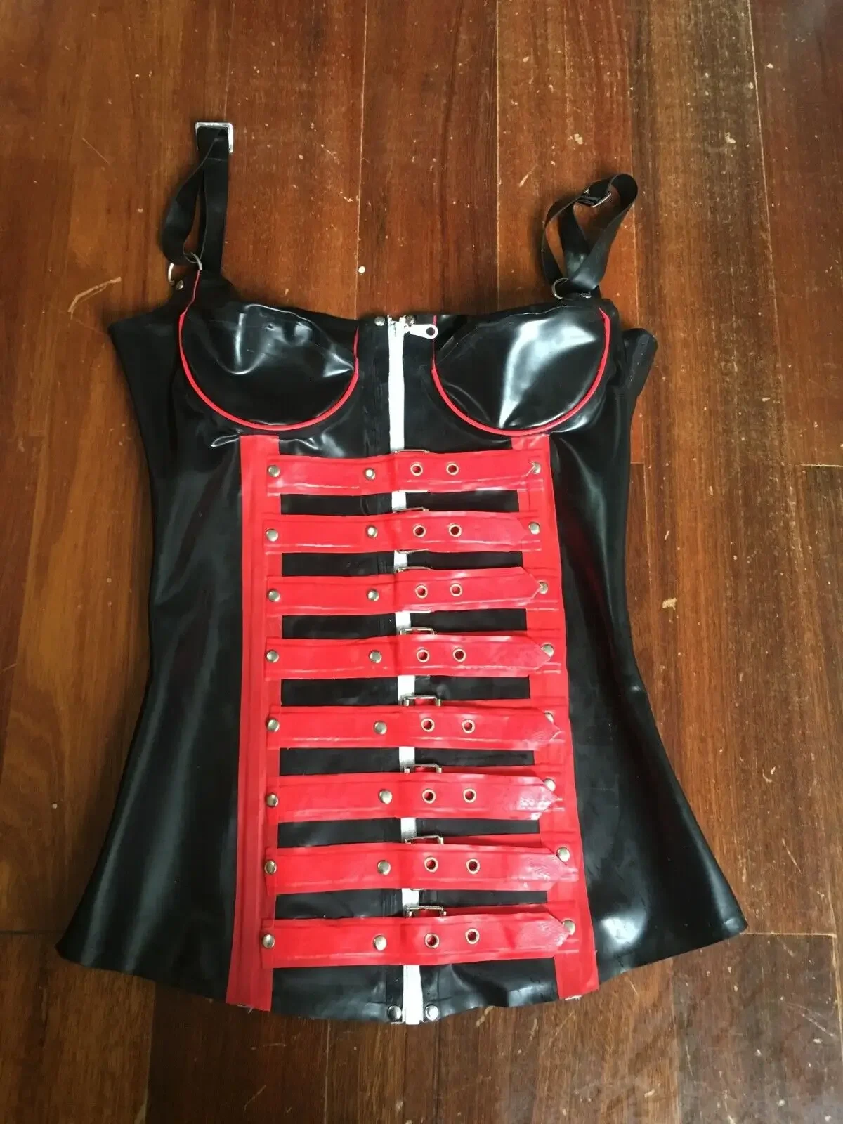 Latex Rubber Catsuit Gummi handmade Sexy Red Corset Womens Waist Trainer Body