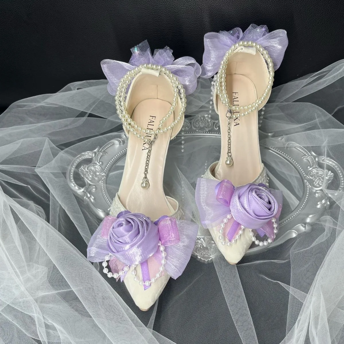 

purple luxury designer heels high heels elegant lolita y2k accessories bridal heel wedding bride shoes Japanese style JK shoes