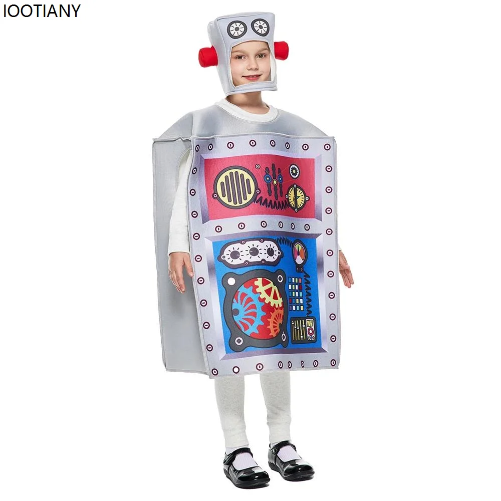 CosplayNew الاطفال لطيف روبوت تأثيري حلي للجنسين حللا مع قبعة الطفل هالوين الزي حفلة عيد ميلاد كرنفال عرض مسرحي D