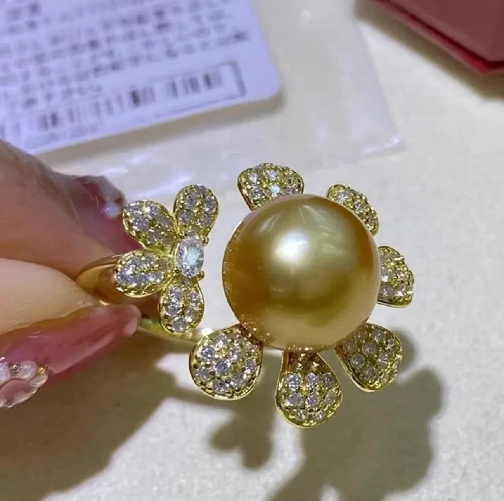 

Gorgeous and exquisite adjustable ring with opening AAA10-11mm 11-12mm natural South Sea gold round pearl ring 925s