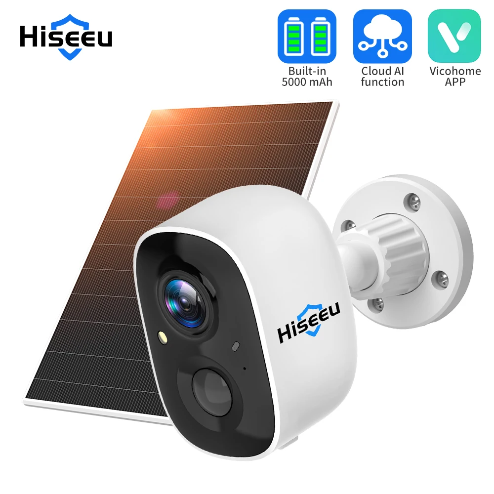 Hiseeu CG6 Rechargeable Battery Power Wireless Security Outdoor WiFi Solar Camera IP65 3MP Vehicle Pet Package Identification