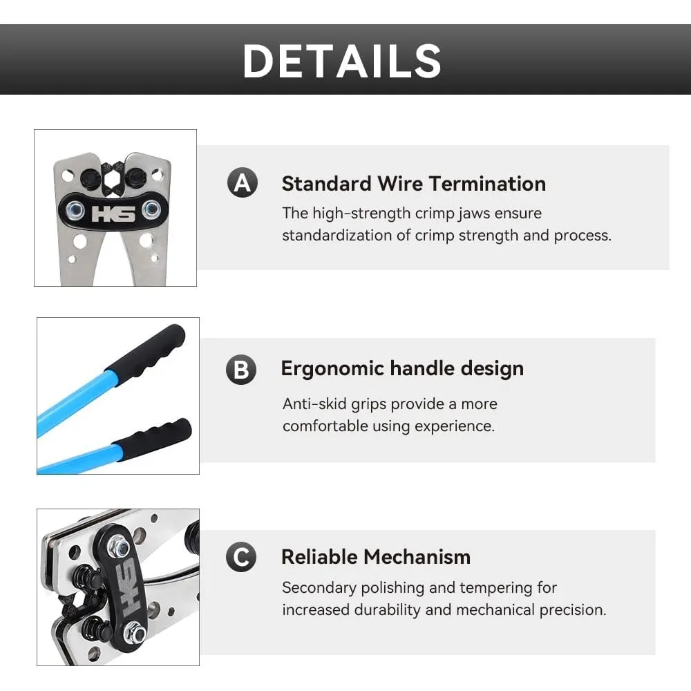 Heavy Duty Battery Cable Crimping Tool Set with Cutter, Copper Terminals & Heat Shrink Tubing for 10-1 AWG Wires