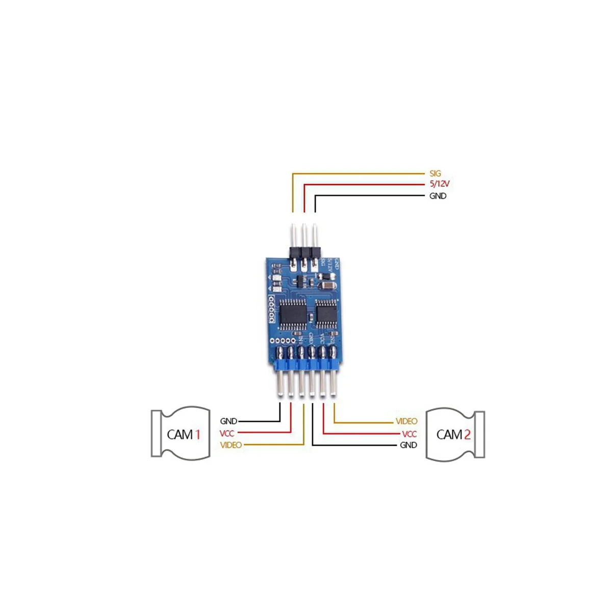 Módulo conmutador de vídeo de 3 canales, 5,8G, Unidad de interruptor de vídeo de 3 vías para cámara RC FPV