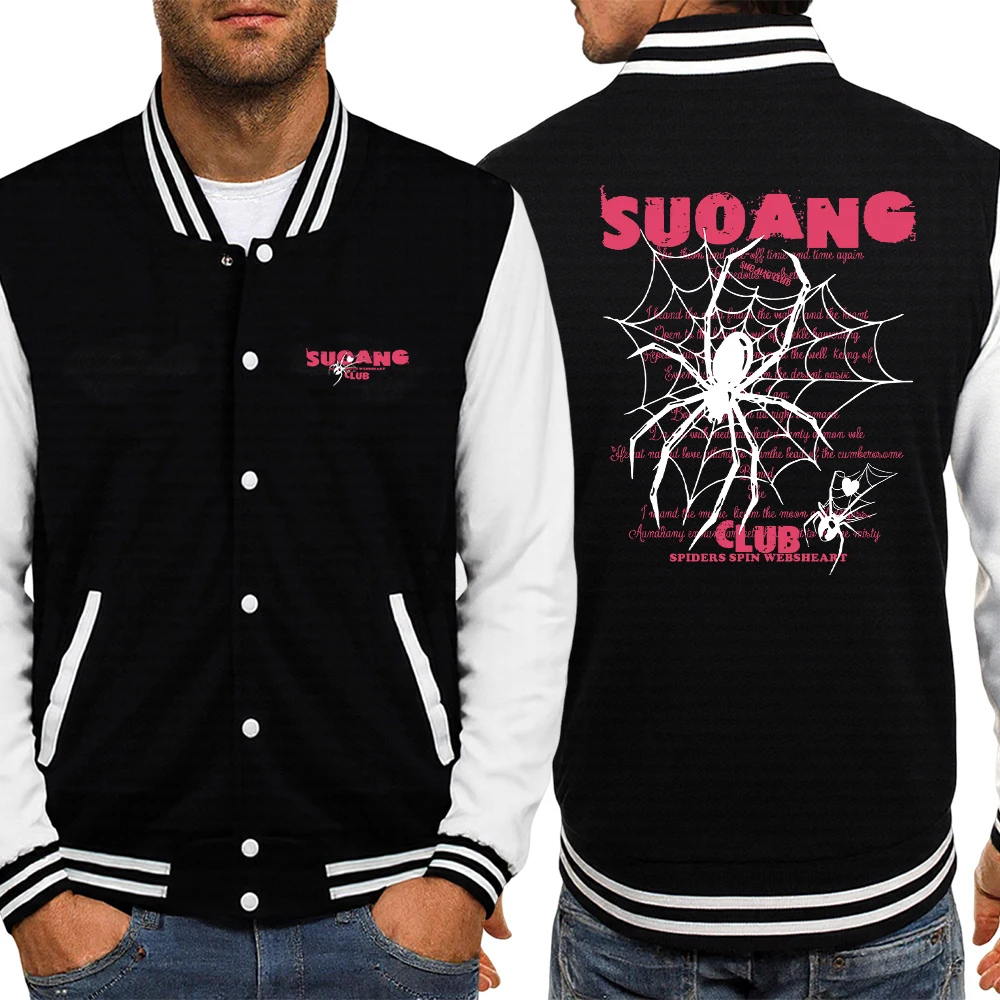 

Suoang Love Spider Prints Мужская одежда Мягкие базовые бейсбольные куртки Винтажная утепленная одежда унисекс Модный спортивный костюм