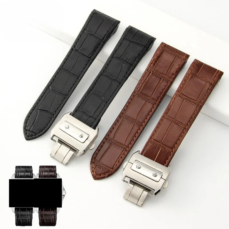 

High Quality Rugged Cowhide Genuine Leatcher Watch Strap Band Waterproof Fit Cartier Santos100 Band 20/23mm Brown and Black