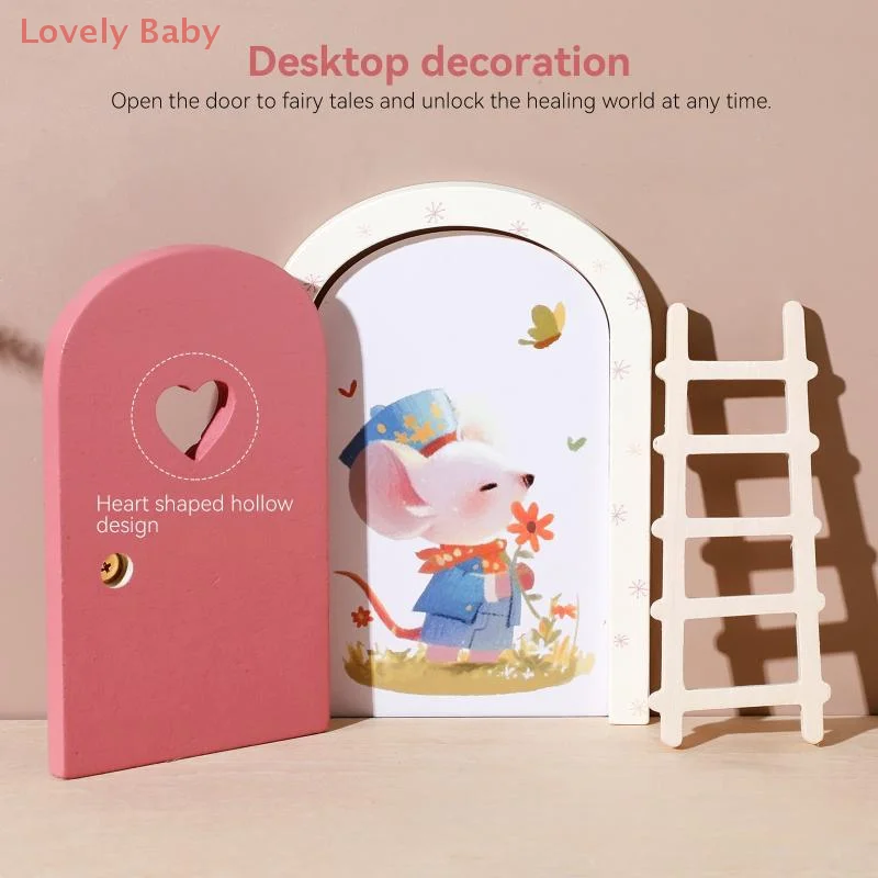 【BBS-7】1 Set Prachtige Karakterstickers Leuke Fantasiespel Houten Boog Te Openen Deur Speelgoed Cadeau Montessori Houten Fee Deur Kit