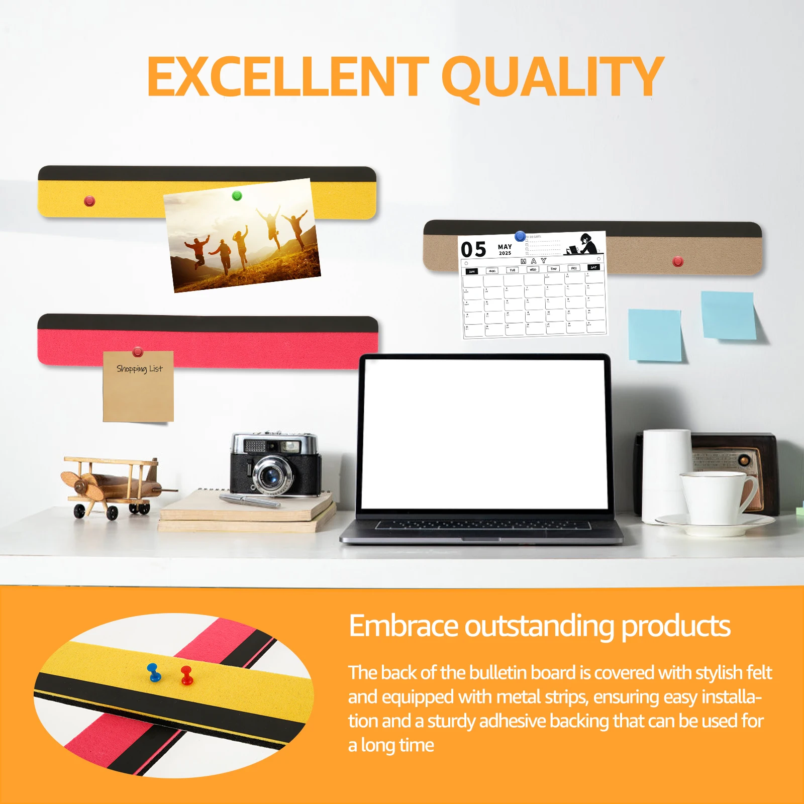 5 ชิ้น Office Cork Board ชุด Strong กาวแถบ Cork ชุดสีดํา Felt Wall ขนาดเล็ก Bulletin Board ใช้งานง่ายสําหรับ Home Office