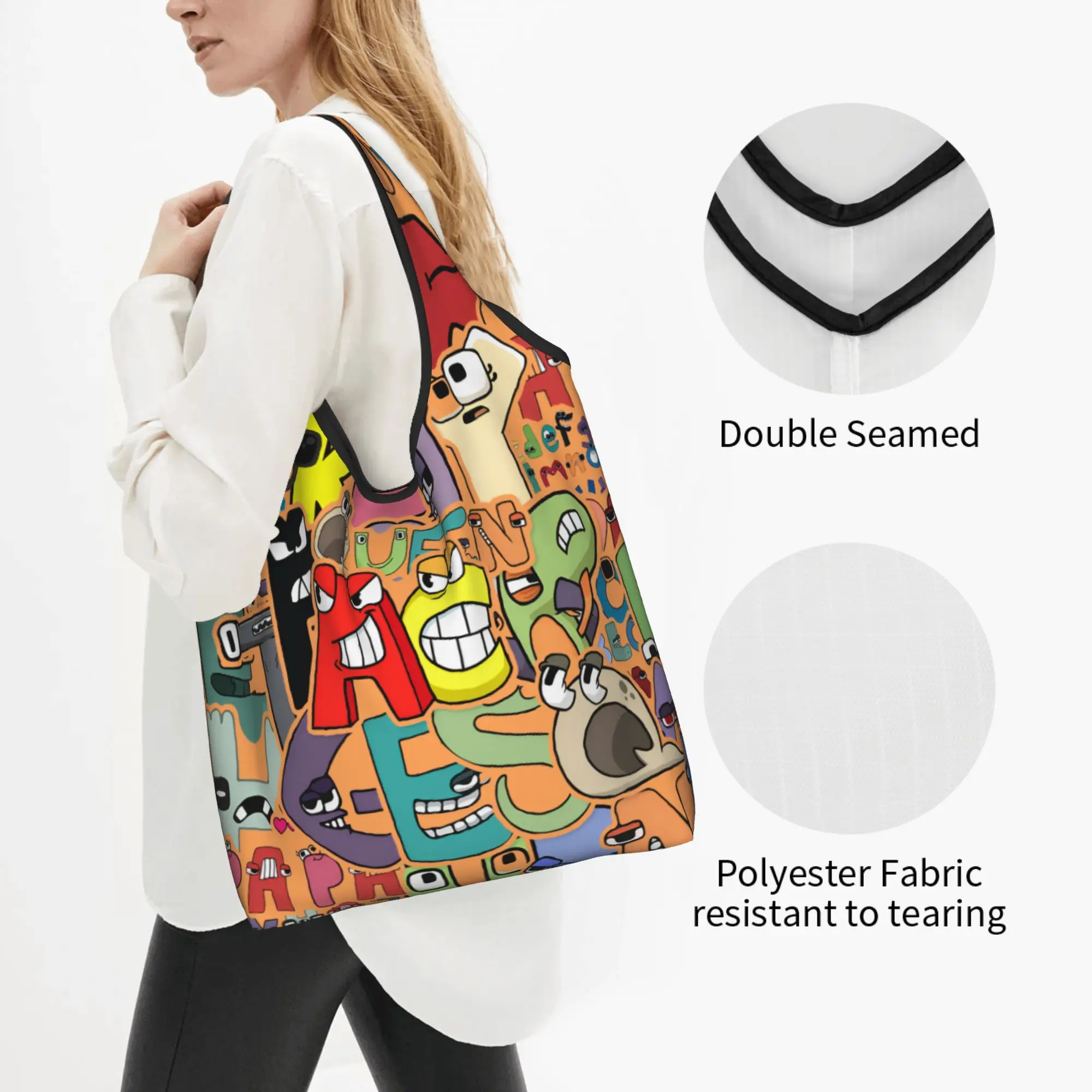 Cute Printing A-Alphabetes Hot Cartoon Shopping Tote Bags Portable Shopper Shoulder Cartoon Manga Handbag
