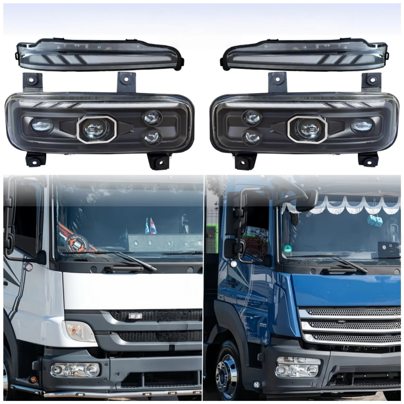 

Factory Upgrade 4 Lenses LED Projector Headlight Assembly Fit Mercedes ATEGO Heavy Truck 1998-2026