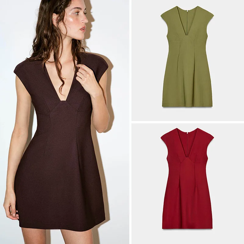 

Spring New Arrival Women's ort Dr V-Ne Pure Color Pleated Fabric 8-25 Years Old Suitable Ethnic Costume Stage Costume