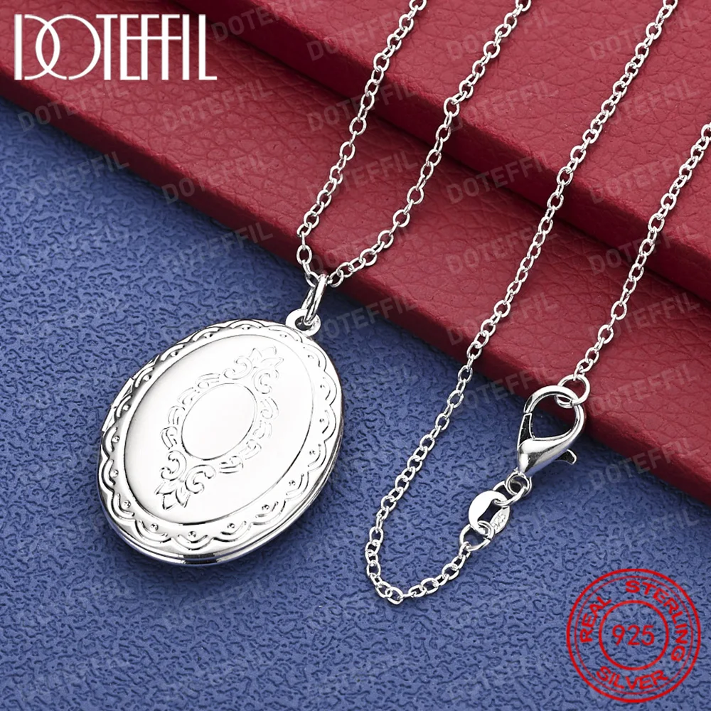 

925 Sterling Silver Delicate Oval Pattern Pendant Necklace for Women, Fashionable Wedding Party Accessories