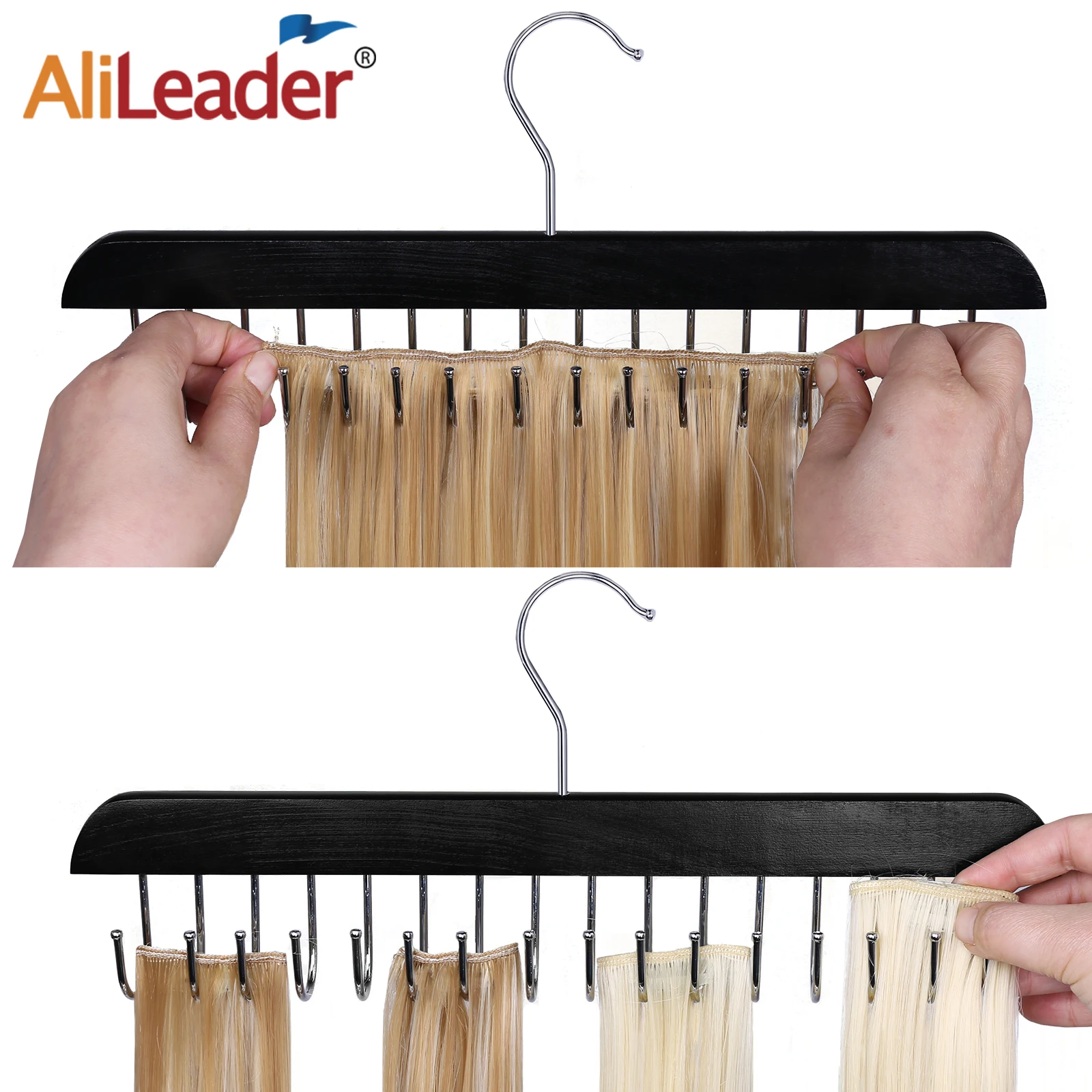 16Hooks Hair Extension Hanger Hair Extension Holder Salon Barber Hair Extension Rack For Hair Storage Washing/Drying/Styling