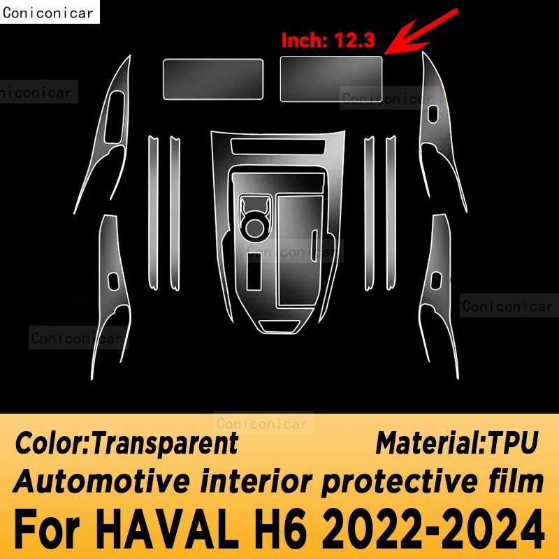 Voor HAVAL H6 2022-2024 Hybrid Panel Navigatie Scherm Auto-interieur TPU Beschermfolie Cover Anti-Kras Sticker