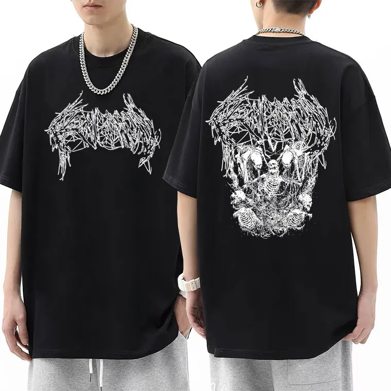 Rapper Ken Carson Men Hip Hop Oversized Tshirt Death Mosh A Great Chaos Skeleton Opium Graphics T-shirts Men's Vintage T shirt