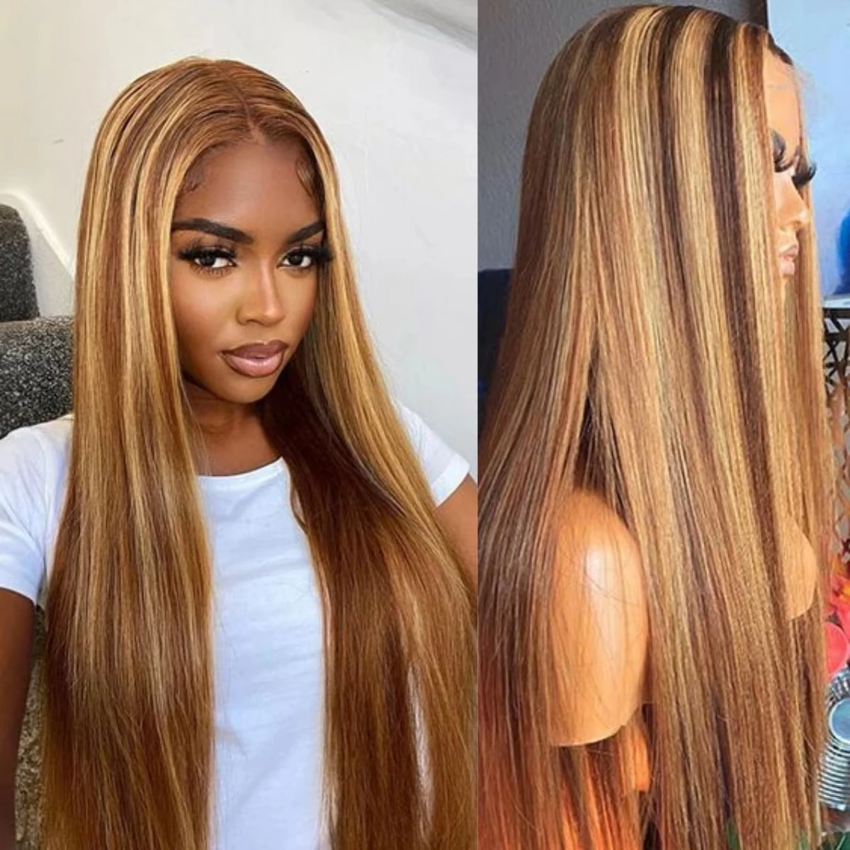 

Highlight Bone Straight 360 Full Hd Lace Front Wig Human Hair Pre Plucked 28 30 Inch For Women 4/27 Colored Lace Wig Human Hair