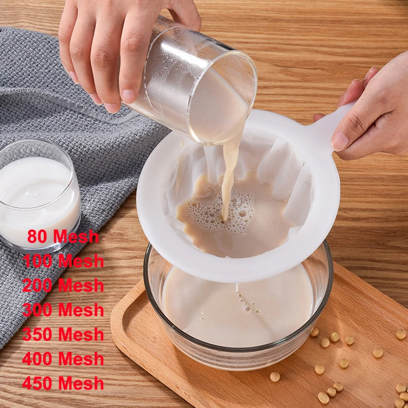 80-450 Mesh Kitchen Ultra-fine Mesh Strainer Kitchen Nylon Mesh Filter Spoon for Suitable for Soy Milk Coffee Milk Yogurt