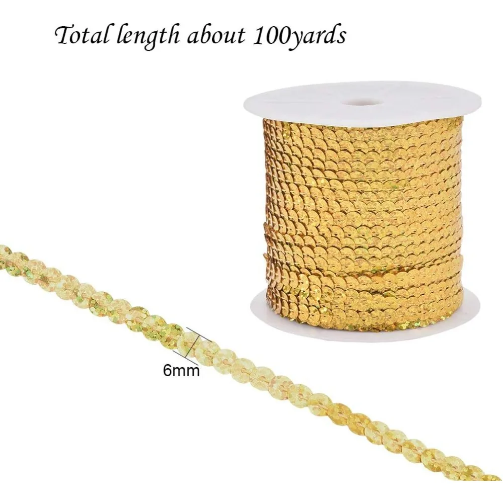 100 Yards Flat Sequin Strip 6mm Wide Spangle Flat Sequins Trim Paillette Spool String Metallic Shiny Trim Sewing Paillette