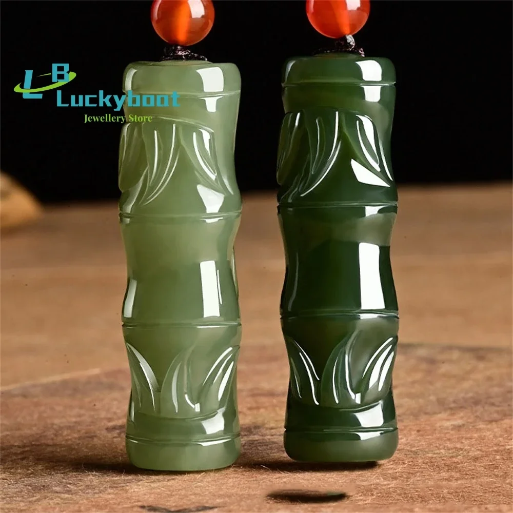 

Natural Xinjiang Hotan Jade White Jade Bamboo Pendant Thickened Green Jade Bamboo Pendant High for Men and Women charm Modern
